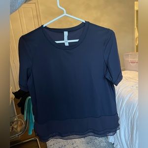 Lululemon Navy Blue Short Sleeve Top with Mesh Trim